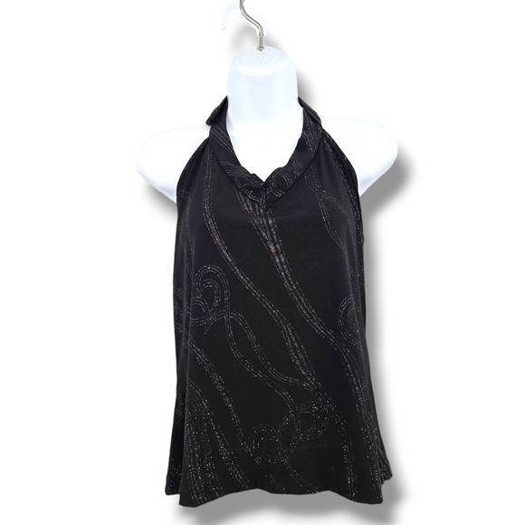 Vintage Decaf Women's Y2K Glitter Shimmer Detail‎ Halter Neck Blouse Black Large - Picture 1 of 6